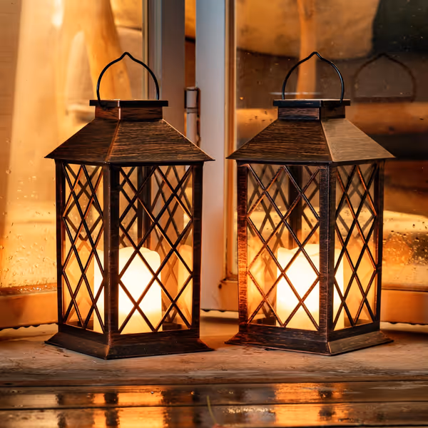 Homemory Solar Lanterns with Flickering Flameless Candles (2-Pack)